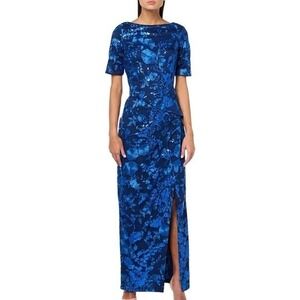 JS Collections Ayana Sequin Embroidered Column Gown Navy Blue Size 4